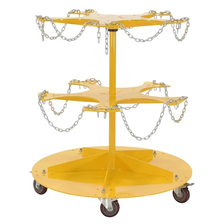 Vestil Steel 5 Gallon Pail Carousel Rack, 10 Pails W/ Casters 350 lbs. Capacity Per Shelf Yellow PAIL-T2-CAR-10-CK